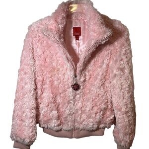 BRAND NEW!!! Esprit Pink Plush Zip-Up Jacket with Pink Rhinestone Zipper
